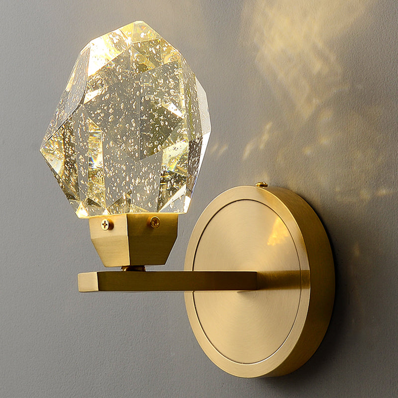 Modern Metal Wall Sconce Geometric Shape Wall Light with Crystal Shade for Bedroom