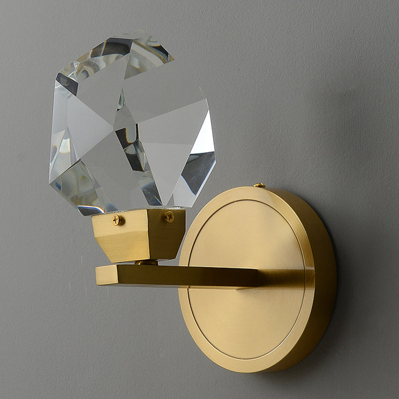 Modern Metal Wall Sconce Geometric Shape Wall Light with Crystal Shade for Bedroom