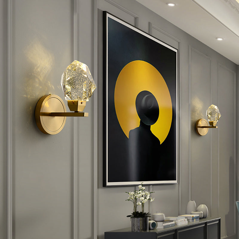 Modern Metal Wall Sconce Geometric Shape Wall Light with Crystal Shade for Bedroom