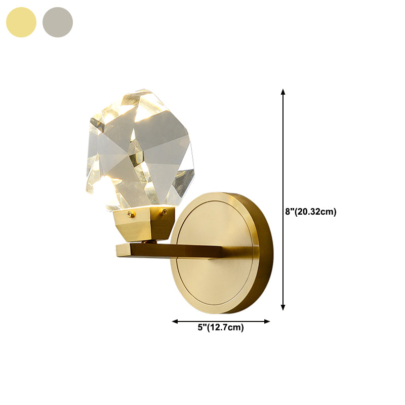 Modern Metal Wall Sconce Geometric Shape Wall Light with Crystal Shade for Bedroom