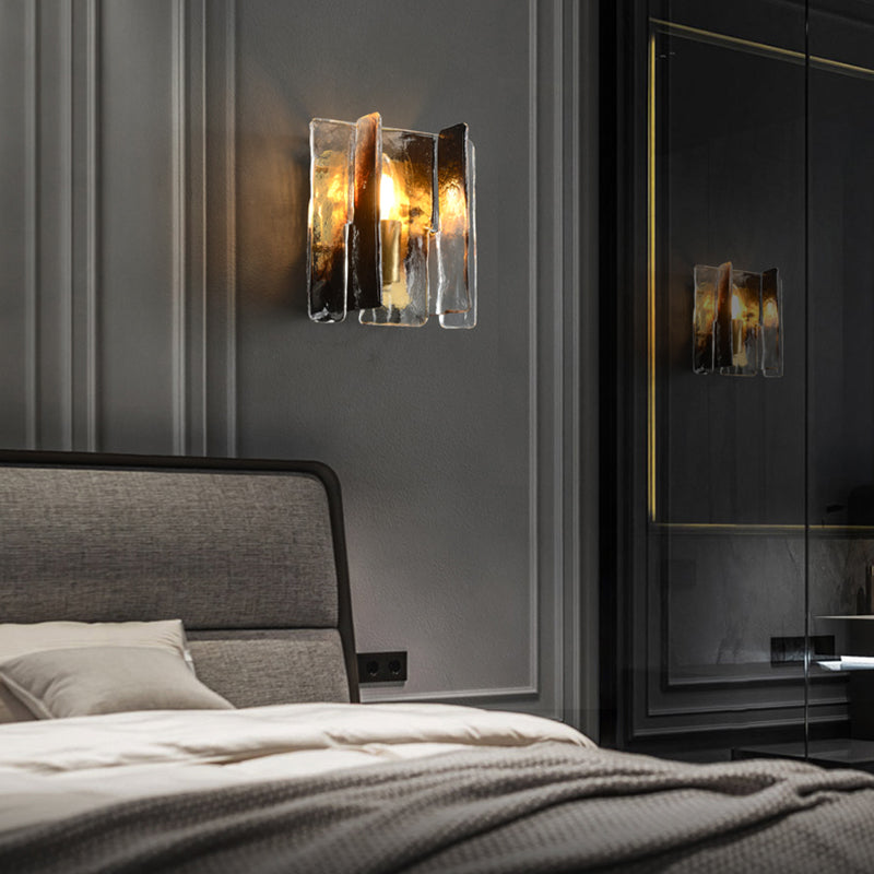Modern Metal Wall Sconce Geometric Shape Wall Light with Glass Shade for Bedroom