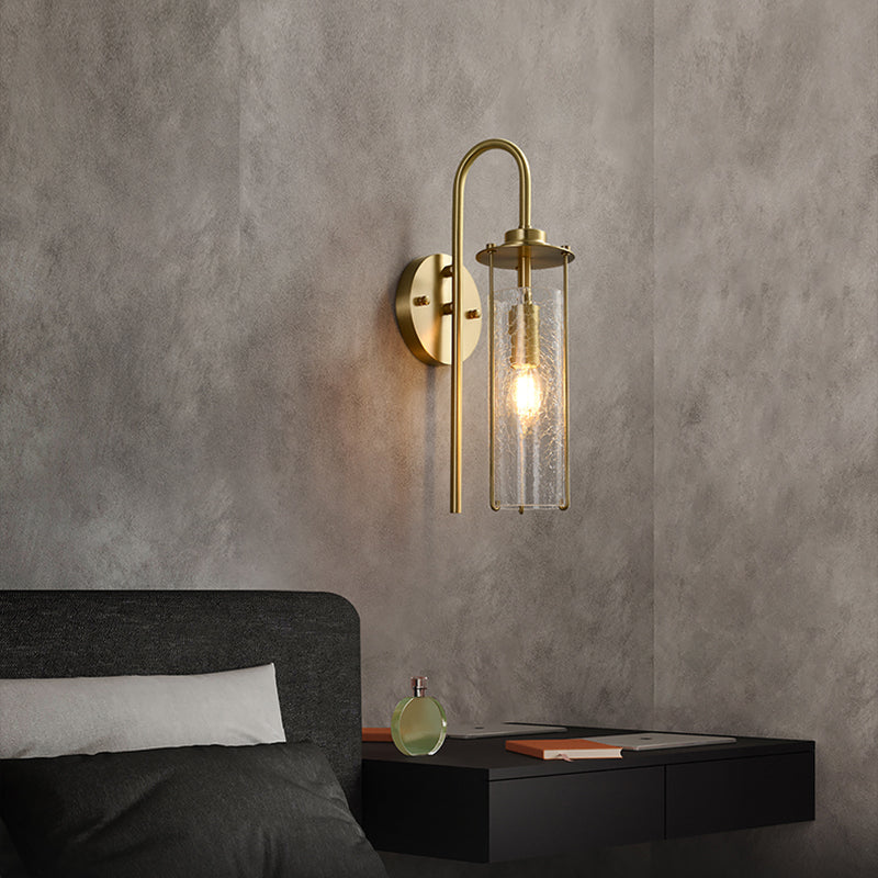 Modern Metal Wall Sconce Cylinder Shape Wall Light with Glass Shade for Bedroom