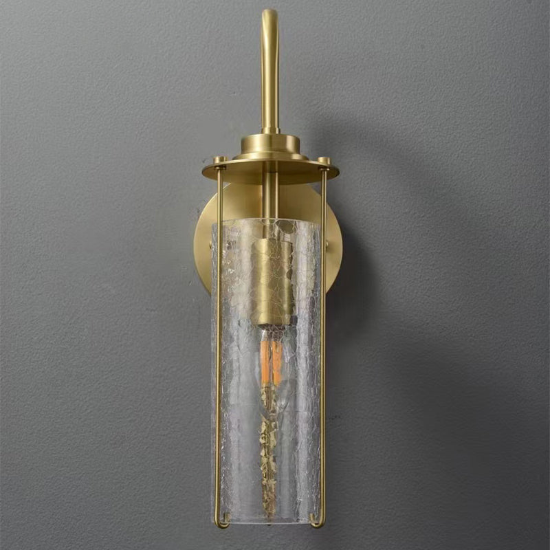 Modern Metal Wall Sconce Cylinder Shape Wall Light with Glass Shade for Bedroom