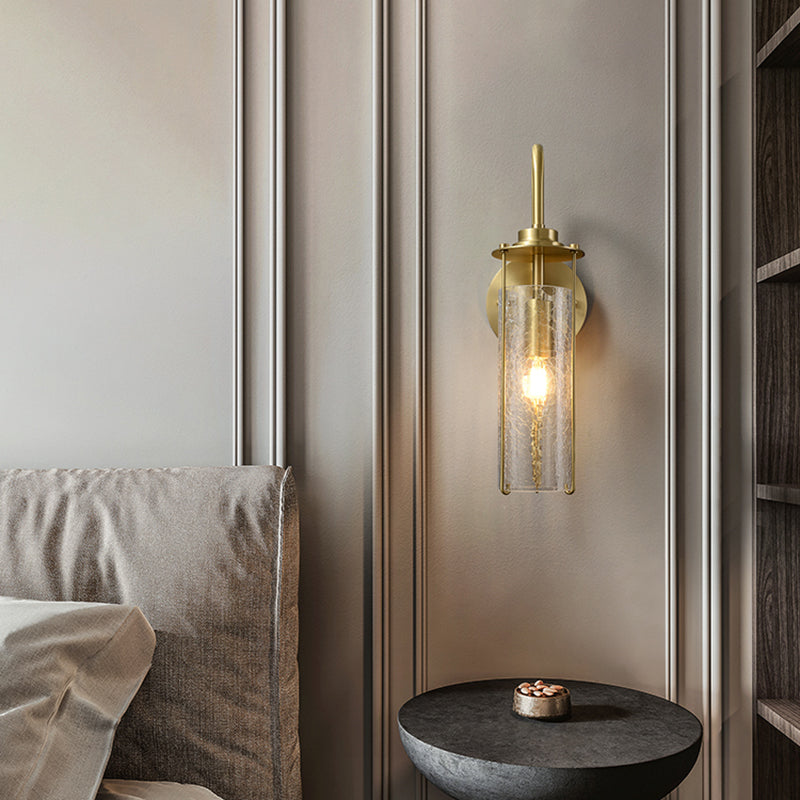 Modern Metal Wall Sconce Cylinder Shape Wall Light with Glass Shade for Bedroom