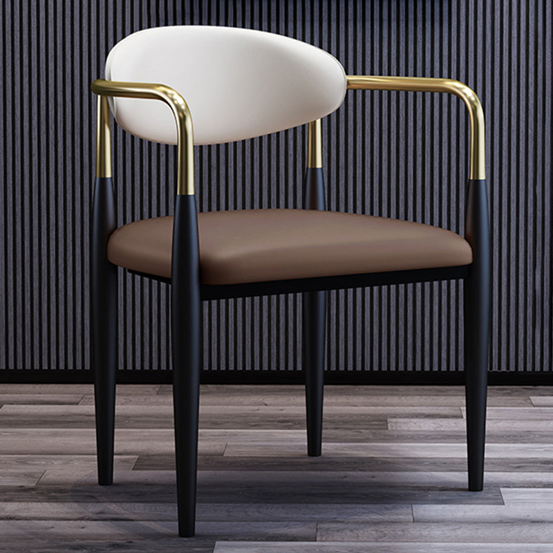 Metallic Finish Side Chair with Arms Metal Industrial Dining Chair