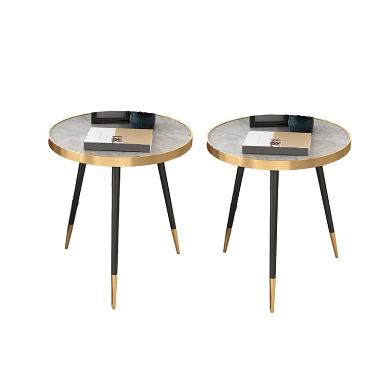 Modernistic Metal 3 Legs End Table Round Slate Top Side End Table