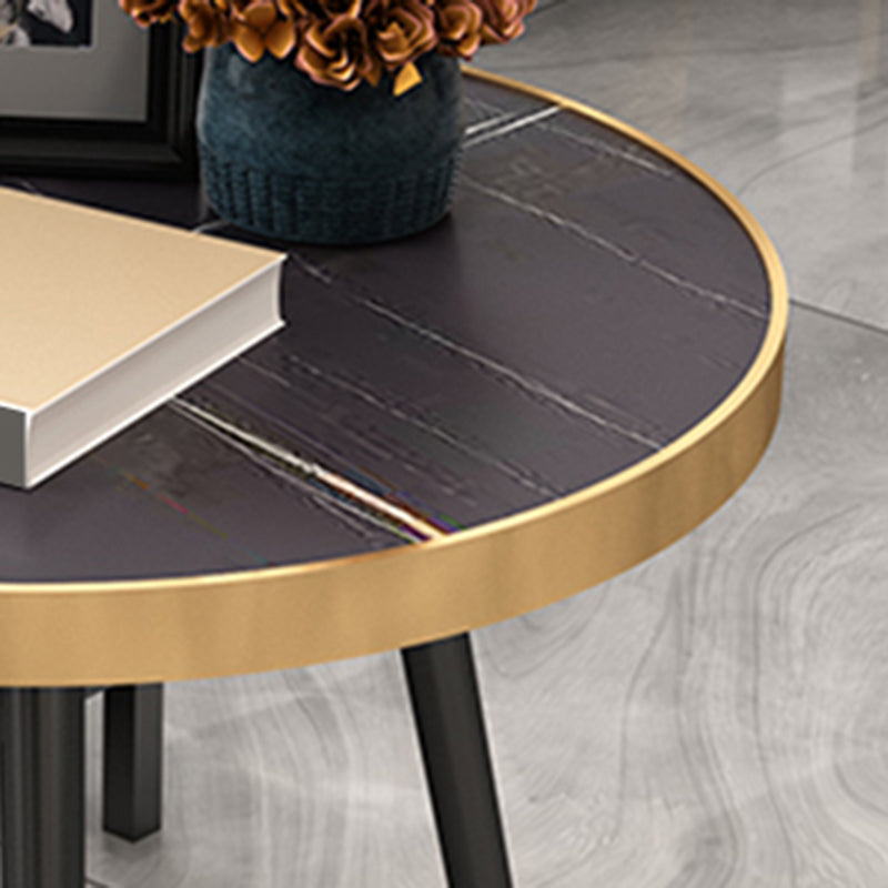 Modernistic Metal 3 Legs End Table Round Slate Top Side End Table