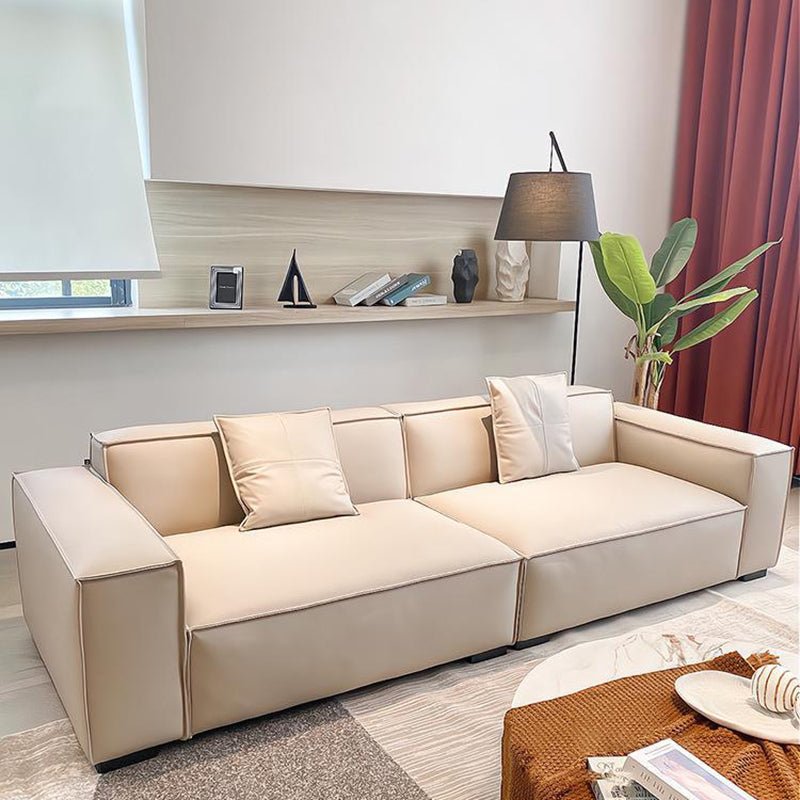 Modern 4-seat Square Arm Sofa 110.23" Wide Beige Faux Leather Sofa