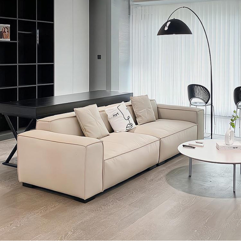 Modern 4-seat Square Arm Sofa 110.23" Wide Beige Faux Leather Sofa