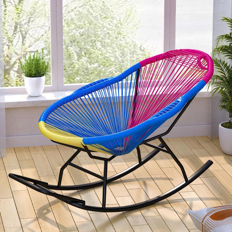 Modern Rocker Wicker Woven Rope Weather-Resistant Rocking Chair