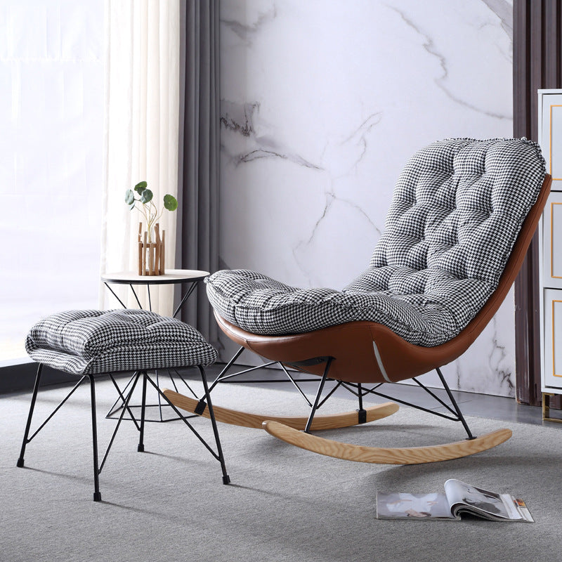 Style Single Rocker Chair Modern Iron Base Lazy Chair for Balcony and Bedroom