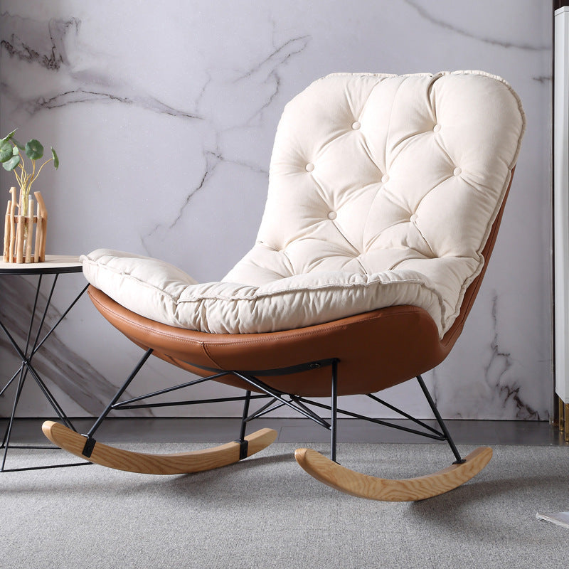 Style Single Rocker Chair Modern Iron Base Lazy Chair for Balcony and Bedroom