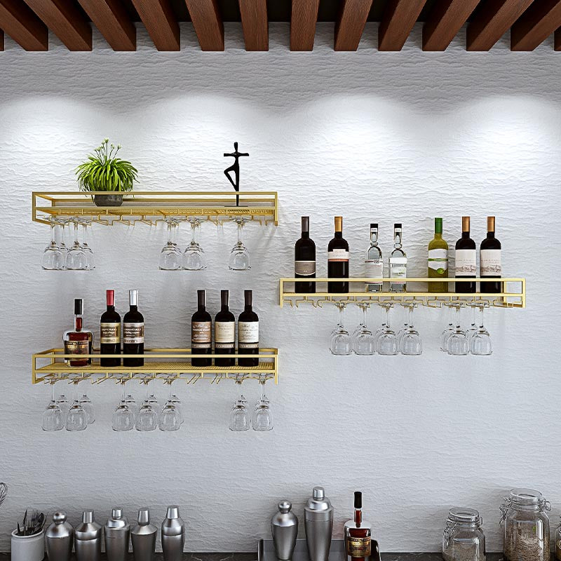 Metal Wall Mounted Wine Bottle & Glass Rack Modern Wine Holder Rack