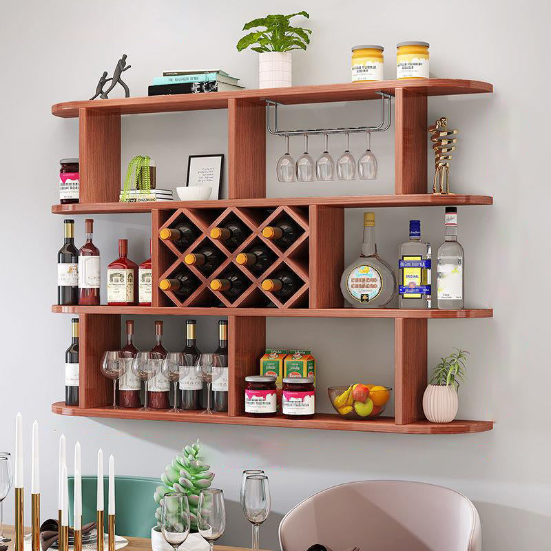Wood Wall Mounted Modern Wine Rack Wine Stemware Holder for Home