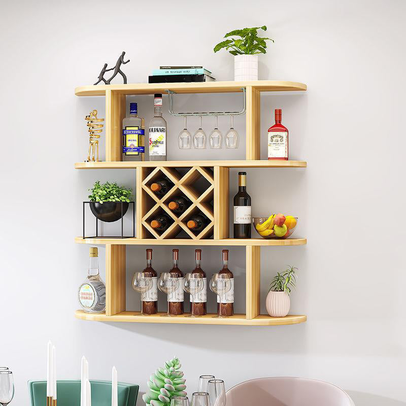 Wood Wall Mounted Modern Wine Rack Wine Stemware Holder for Home