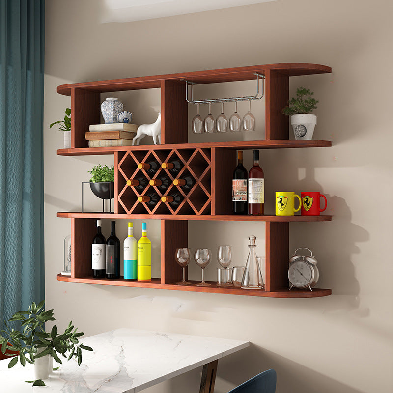 Wood Wall Mounted Modern Wine Rack Wine Stemware Holder for Home