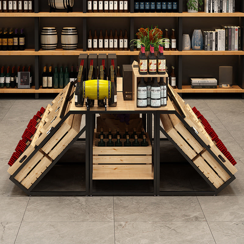 Freestanding Wooden Wine Rack Bottle Industrial Bottle Rack in Natural Wood