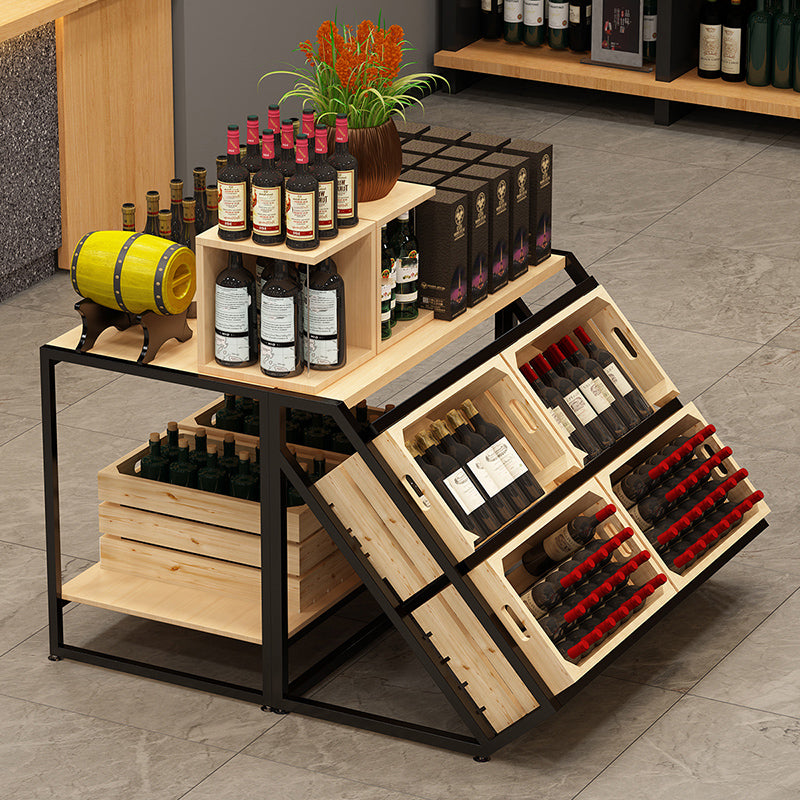 Freestanding Wooden Wine Rack Bottle Industrial Bottle Rack in Natural Wood