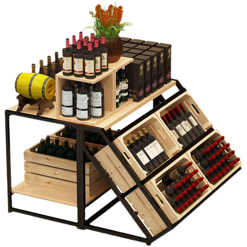 Freestanding Wooden Wine Rack Bottle Industrial Bottle Rack in Natural Wood