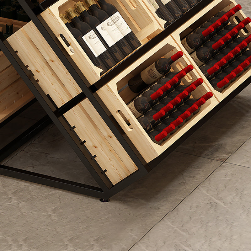 Freestanding Wooden Wine Rack Bottle Industrial Bottle Rack in Natural Wood