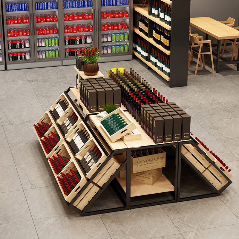 Freestanding Wooden Wine Rack Bottle Industrial Bottle Rack in Natural Wood