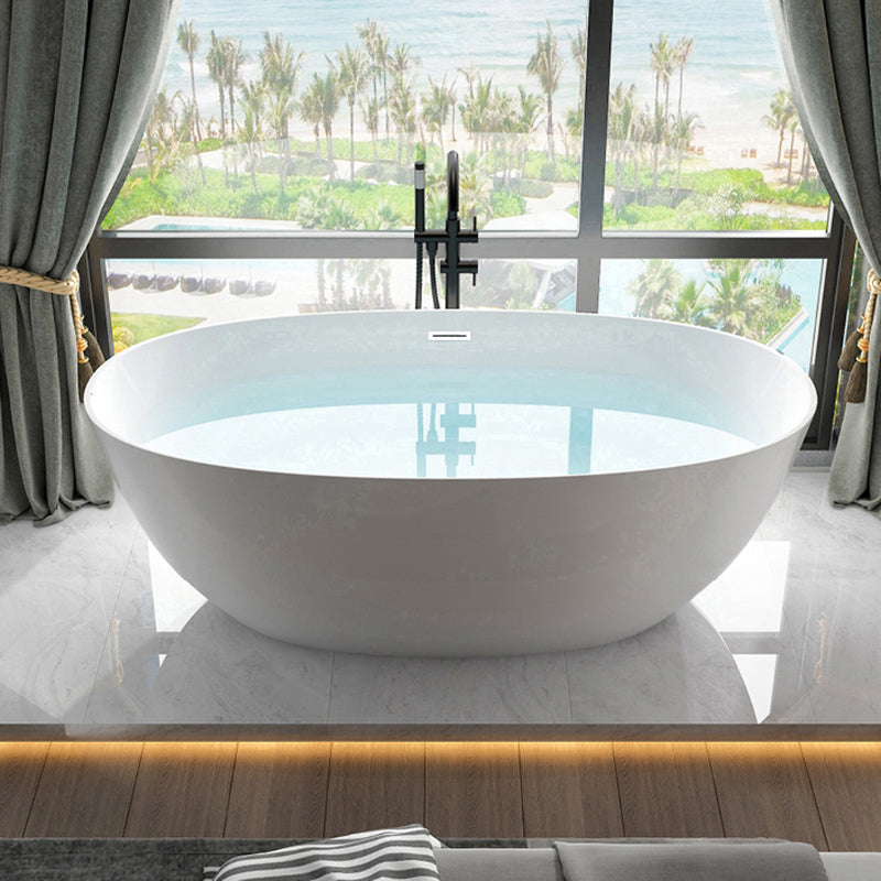 Soaking Oval Freestanding Bathtub Modern Acrylic Bathtub with Overflow Trim