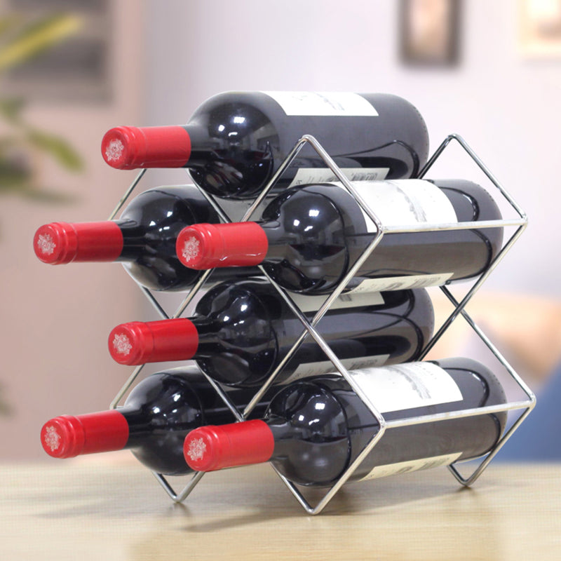 Contemporary Metal Wine Rack Bottle Tabletop Or Countertop Free-Stand Bottle Holder
