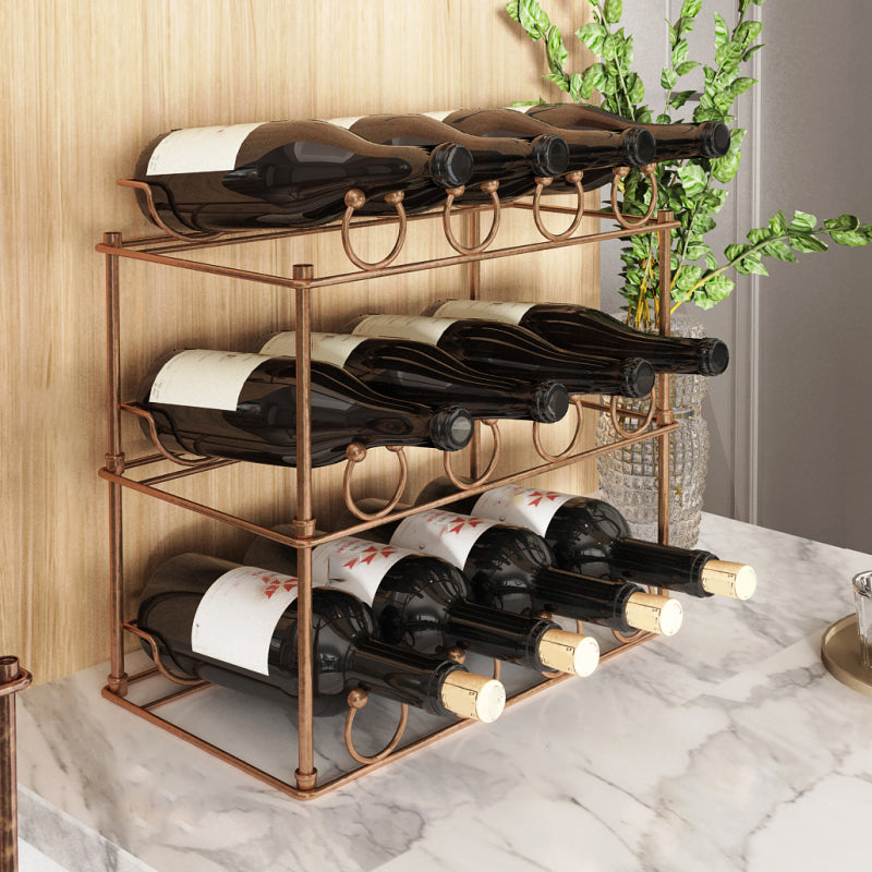 Contemporary Metal Wine Rack Bottle Tabletop Or Countertop Free-Stand Bottle Holder