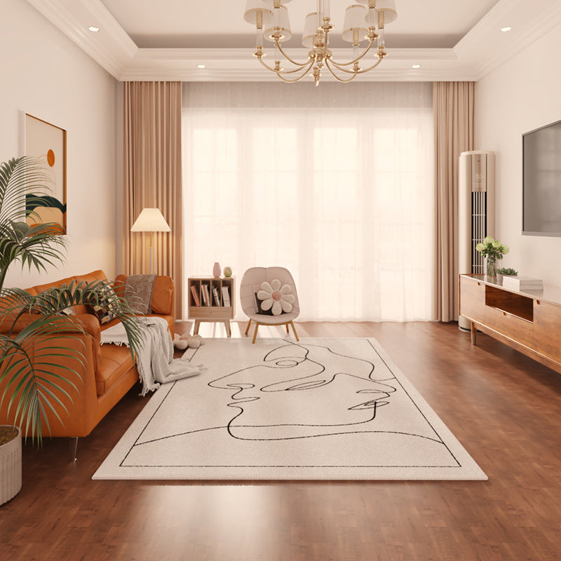 Line Art Rug Rectangle Shape Stain Resistant Rug for Home Decor