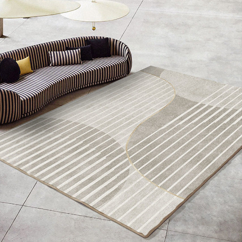 Brown Tone Rug Industrial Style Living Room Carpet Polyester Washable Area Rug