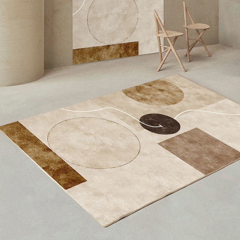 Brown Tone Rug Industrial Style Living Room Carpet Polyester Washable Area Rug