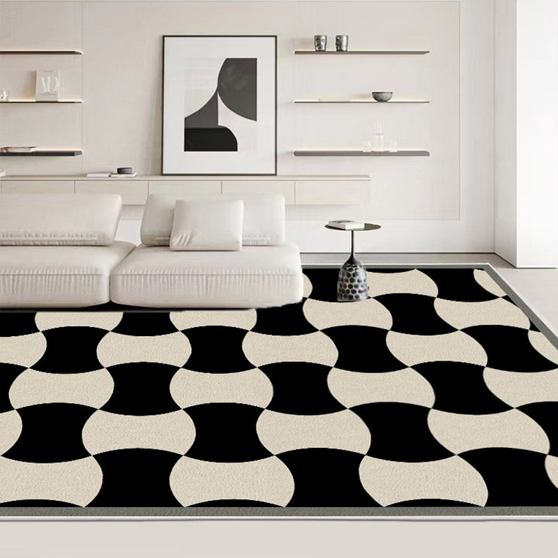 Modern Style Geometric Rug Rectangle Shape Living Room Carpet Polyester Washable Area Rug