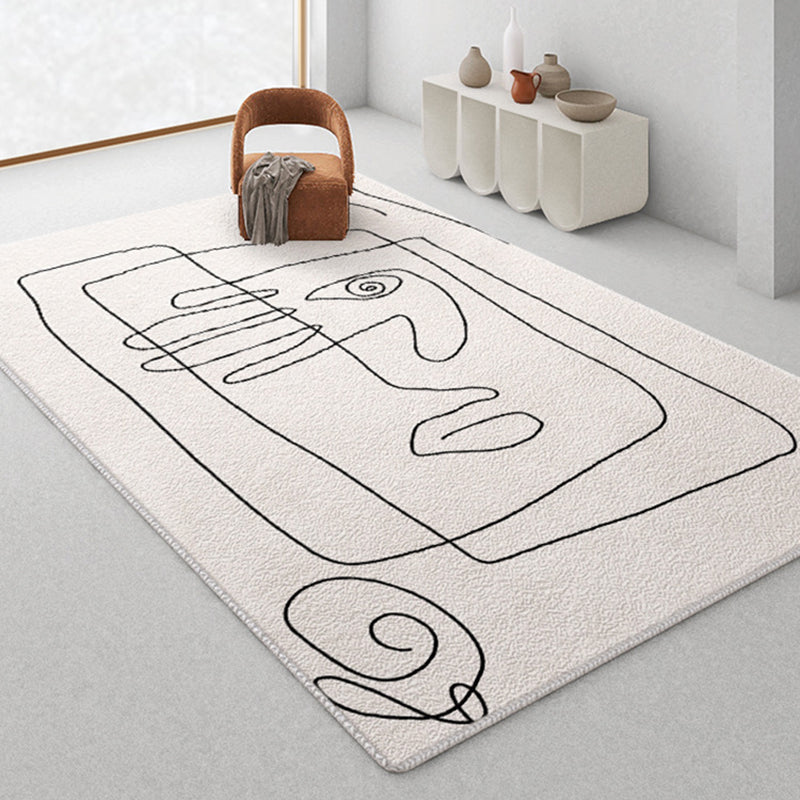 Beige Tone Rug Rectangle Shape Living Room Polyester Washable Area Rug