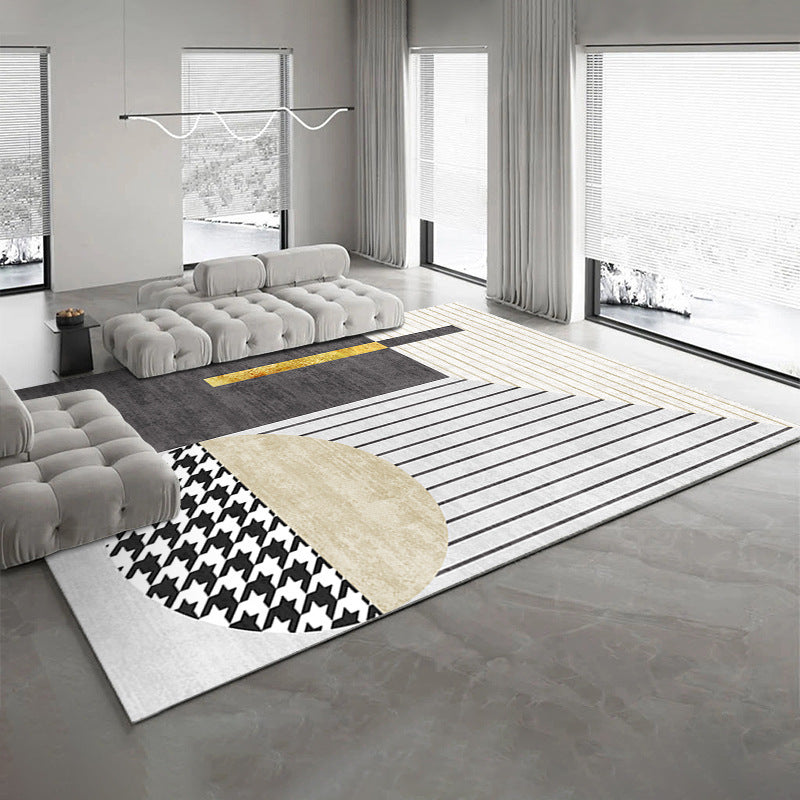 Light Luxury Style Rug Rectangle Shape Living Room Carpet Polyester Washable Area Rug