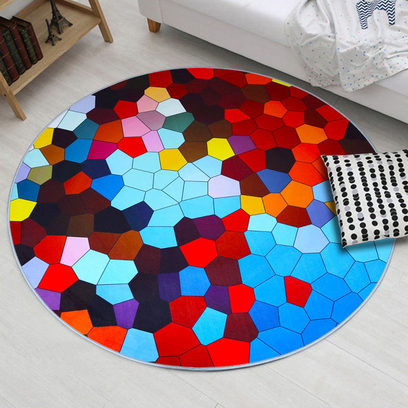 Geometric Pattern Rug Circular Stain Resistant Rug for Home Decor