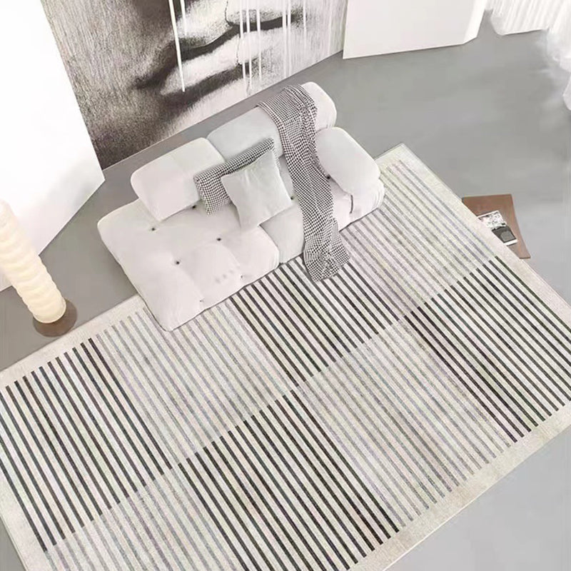 Gray Tone Stripe Rug Rectangle Stain Resistant Polyester Rug for Home Decor