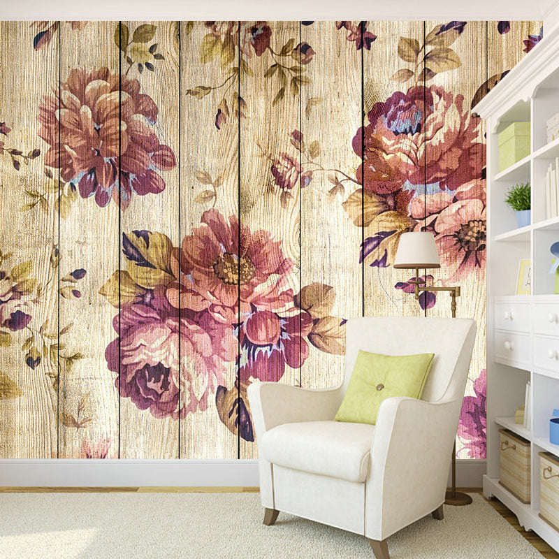 Plant Printed Wood Resistant Mural Wallpaper Environment Friendly Sleeping Room Wall Mural