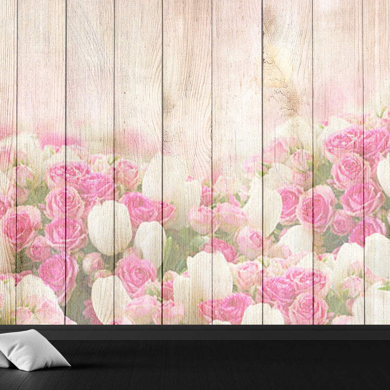 Decorative Wall Mural Wallpaper Plant Printed Wood Sitting Room Wall Mural