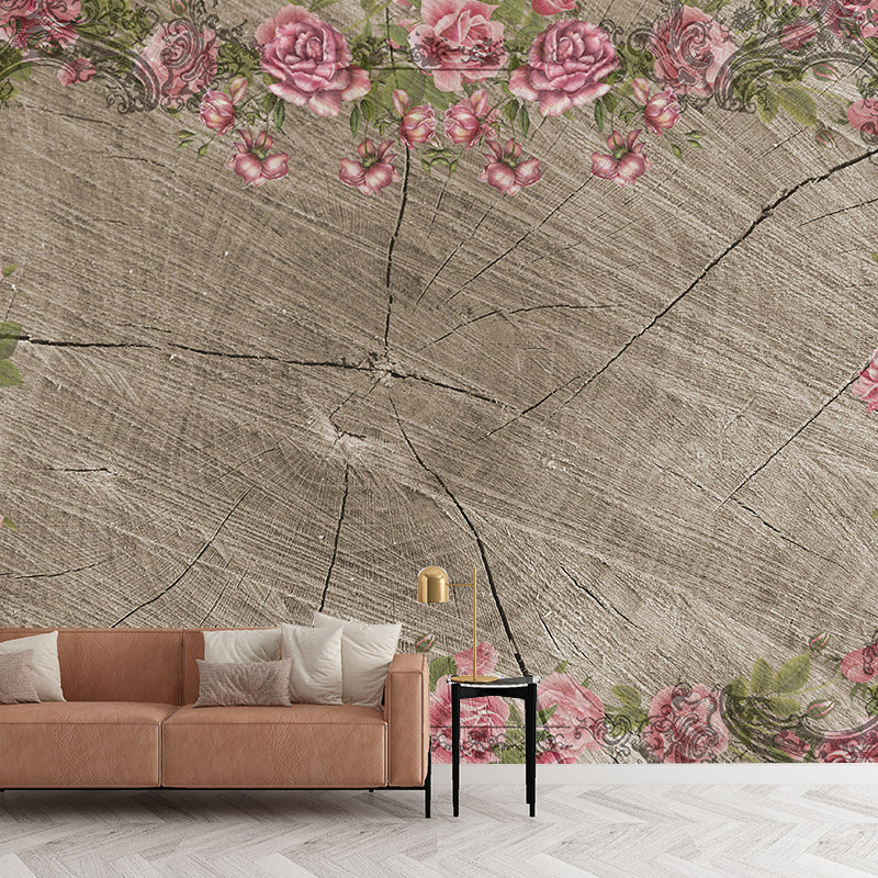 Illustration Wall Mural Wallpaper Plant Printed Wood Sitting Room Wall Mural