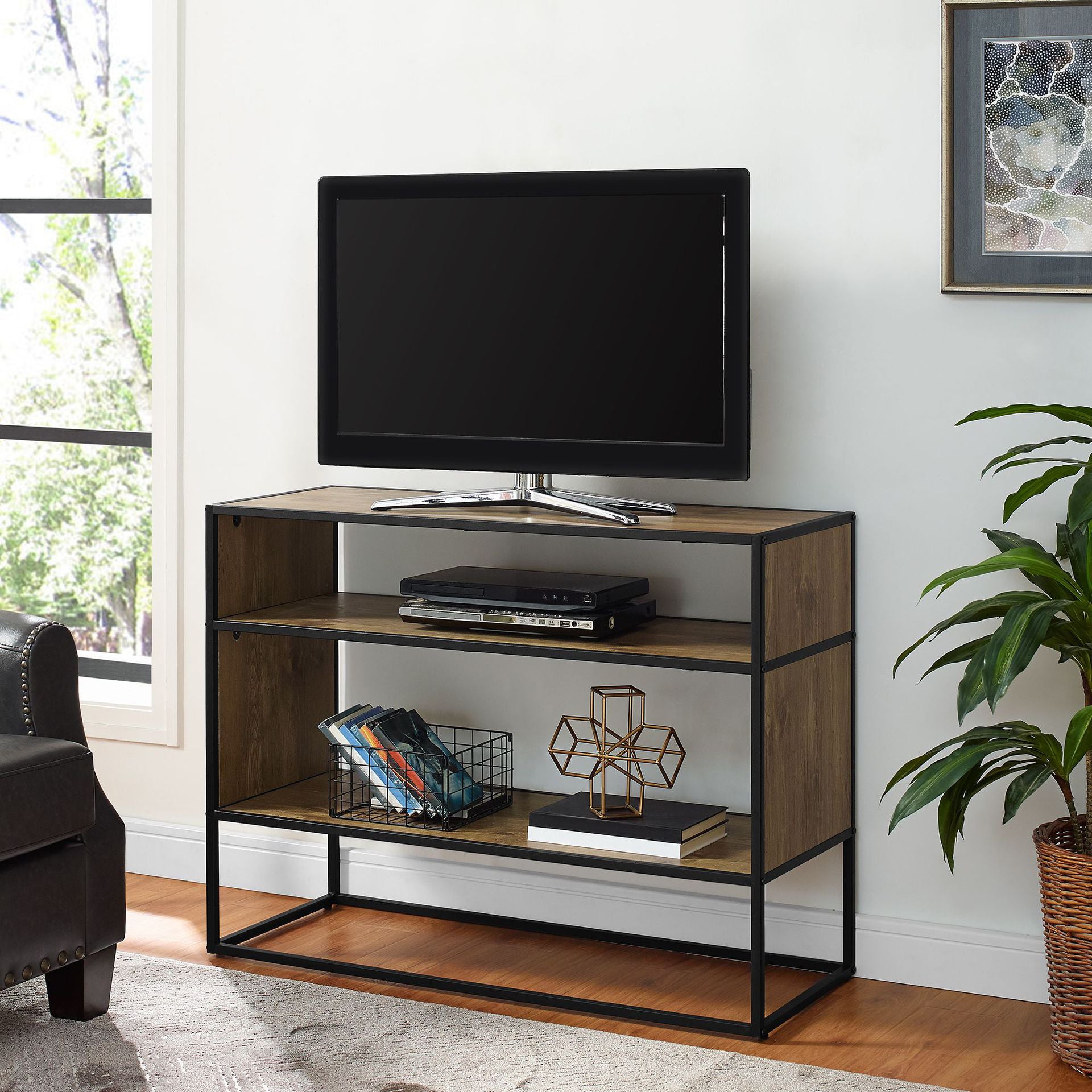 Mid-Century Modern Console Accent Table Antique Finish Sofa Console Table in Wood