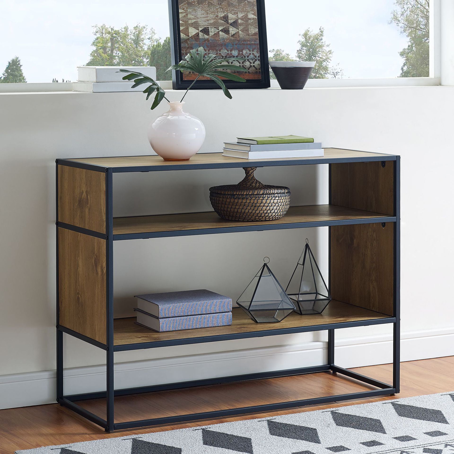 Mid-Century Modern Console Accent Table Antique Finish Sofa Console Table in Wood