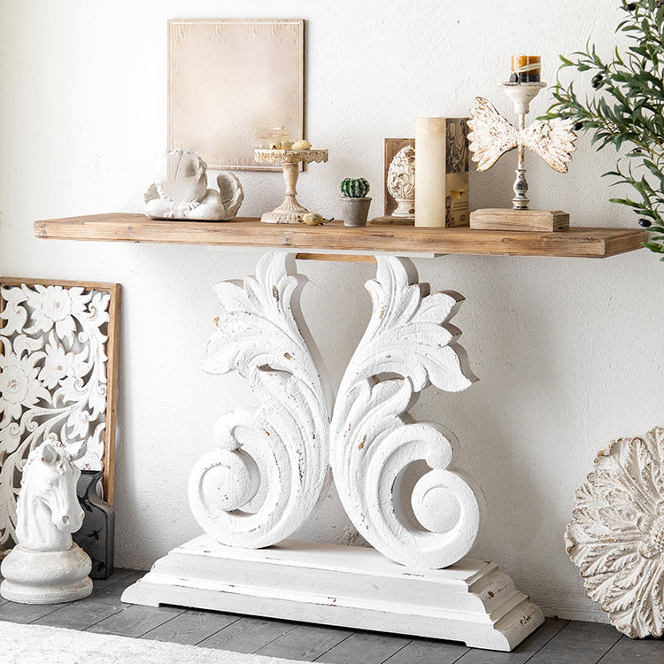 Wood French Country Console Table Distressed Accent Table with Shelf