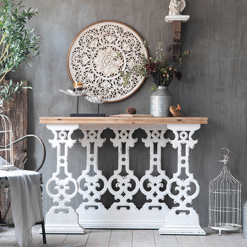 Wood French Country Console Table Distressed Accent Table with Shelf