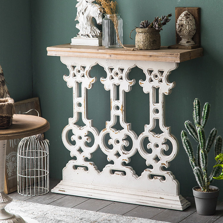 Wood French Country Console Table Distressed Accent Table with Shelf