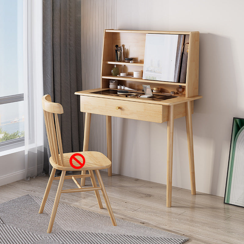 Mirrored Wood Makeup Dressing Table Stool Set in Natural/Walnut Finish