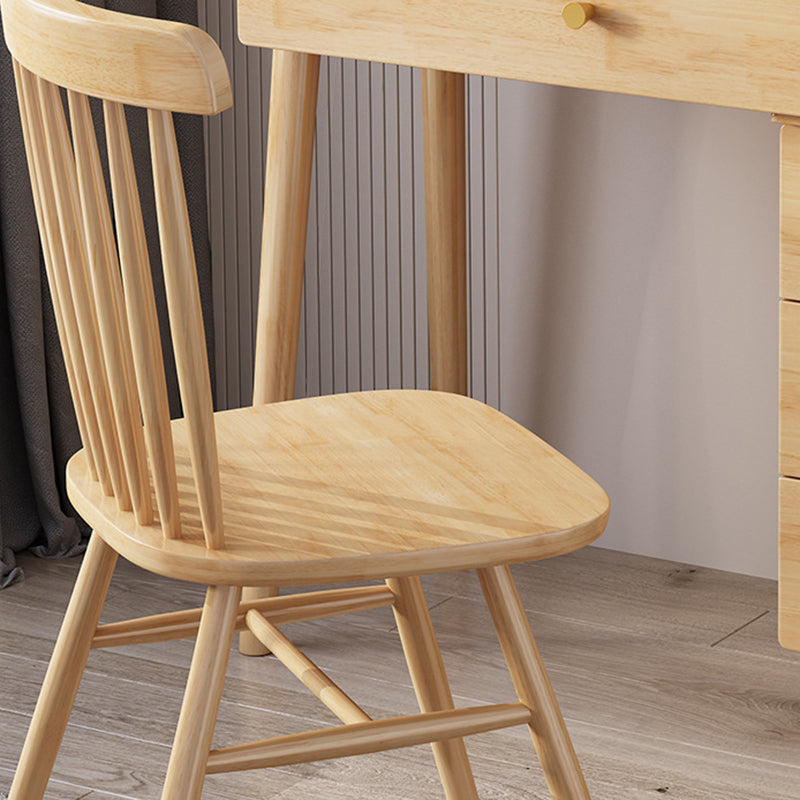 Mirrored Wood Makeup Dressing Table Stool Set in Natural/Walnut Finish