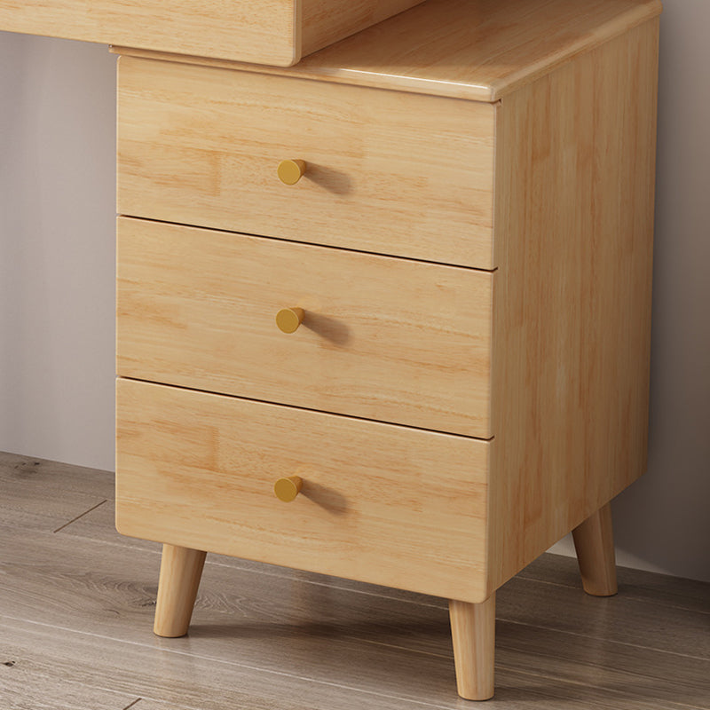 Mirrored Wood Makeup Dressing Table Stool Set in Natural/Walnut Finish