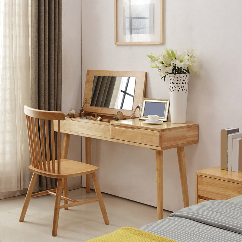 Nordic Flip-Top Vanity Dressing Table Set with Stool 1-Drawer Wood Vanity Table