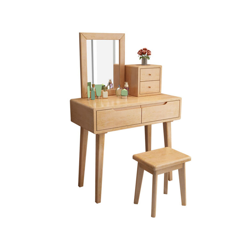 Scandinavian Solid Wood Vanity Dressing Table with Mirror, 30.7" Tall