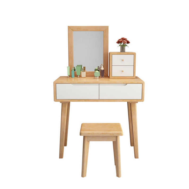 Scandinavian Solid Wood Vanity Dressing Table with Mirror, 30.7" Tall